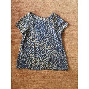 CABI Floral Crossover Button Back Top Blue Yellow Flowy Woven Womens XS